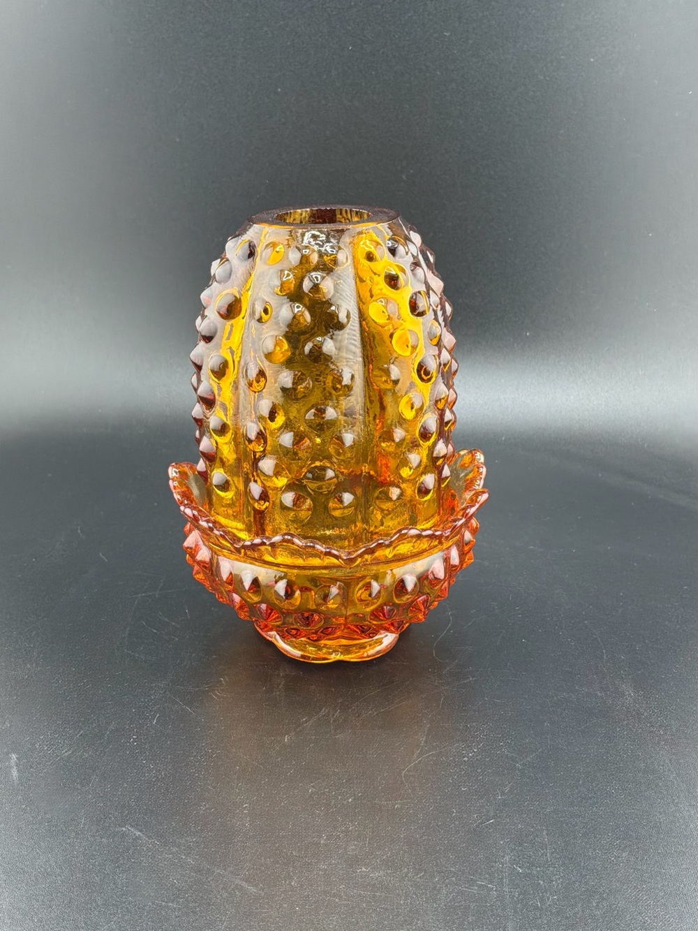 Fenton Amber Orange Hobnail Glass Fairy Lamp